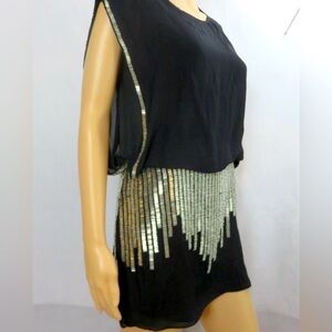 Parker Black Silk Evening Mini Dress/Tunic W/Beading